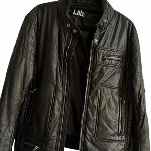 Pal Zileri Men's 100% Genuine Leather Black Quilted Bomber Jacket Size Small